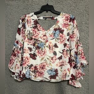 White House Black Market Floral Bell Sleeve Blouse